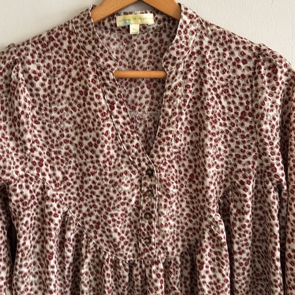 Mimi + Daphne brown leopard print boho babydoll blouse top size M - Picture 2 of 8